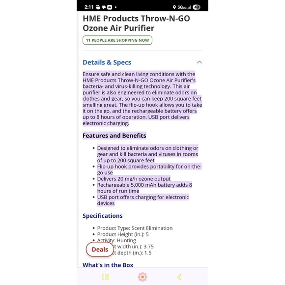 Hme Products HME-TNGOZN Scent Slammer Throw-N-Go Ozone Odor Eliminator Brand New - Picture 5 of 5